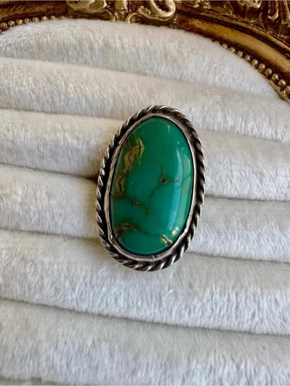 Vintage Southwestern Sterling Silver Oval Turquoise Ring Size 5.5